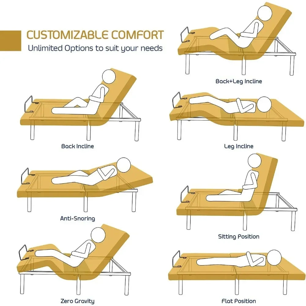 Adjustable Bed Frame, Adjustables Zero Gravity Massage Beds Frame with Wireless Remote, Adjustable Bed Base Head & Foot Massage