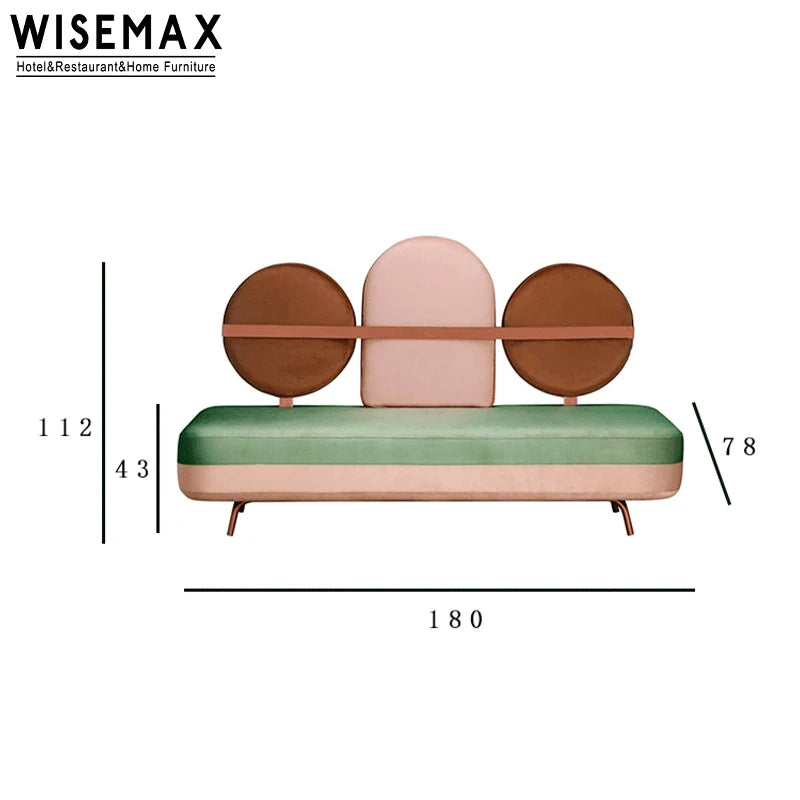 Retro Design Living Room Sofas Gold Metal Legs Pink Green High Back Velvet Fabric Sofa 2 Seat Bench for Hotel