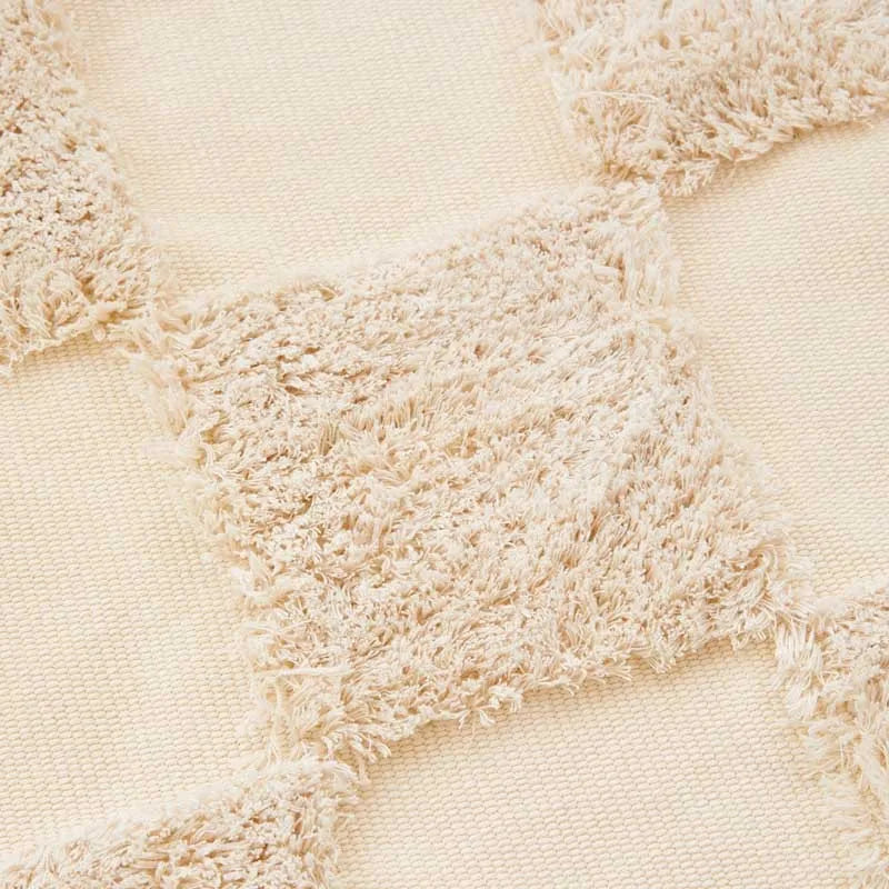 Vintage Nordic Style Cotton Linen Handmade Tassel Area Rug Checkerboard Tufted Floor Bedside Mat Living Room Bedroom Tapestry