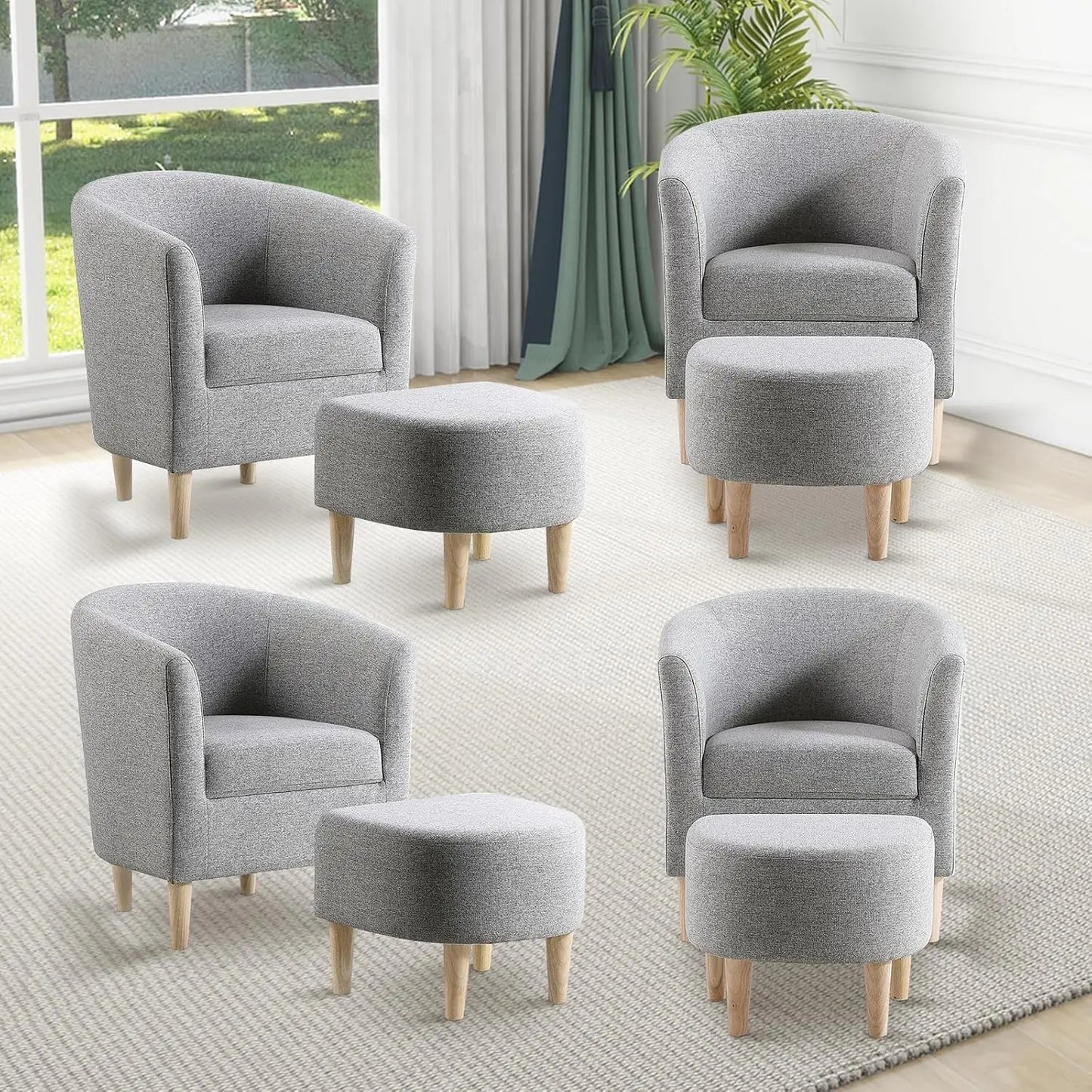 Accent Chair, Sherpa Chair White Fluffy Chair Teddy Barrel Chair with Ottoman Comfy ArmChair Footrest Set