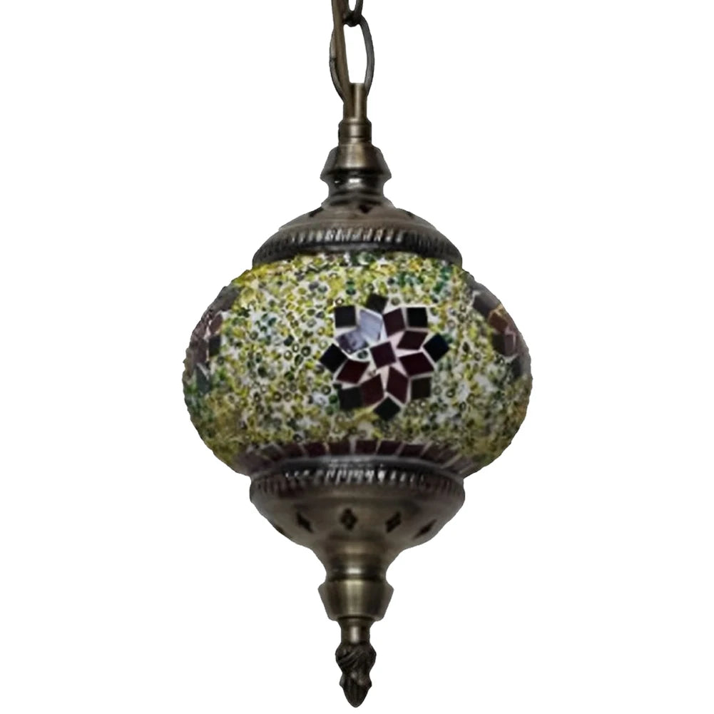 Turkish Moroccan Mosaic Hanging Ceiling Lamp E27 Decorative Glass Globe Fixture Romantic Restaurant Club Single Head Chandelier
