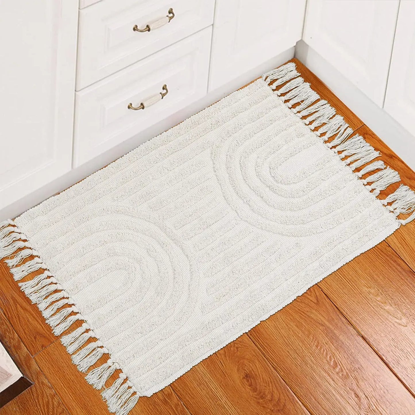 Tufted cotton carpet Living room carpet Hand woven fringed washable bathroom carpet