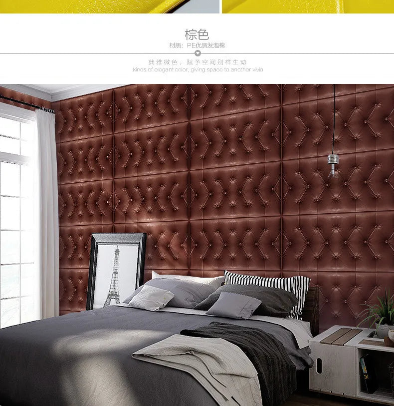3D Wall Stickers Wallpaper Self-adhesive Thicken Tatami Anti-collision Wall Mat Pad Kids Bedroom Living Room Soft Foam Cushion