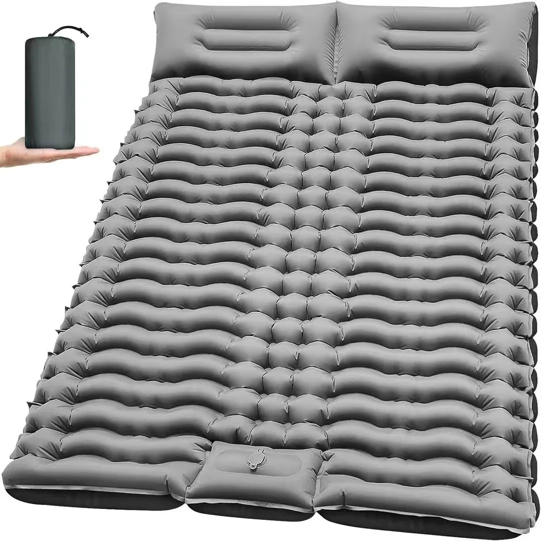 Double Size Inflatable Mattress Air Bed Sleeping Pad With Built In Pillow Electric Pump For Camping Home Travel