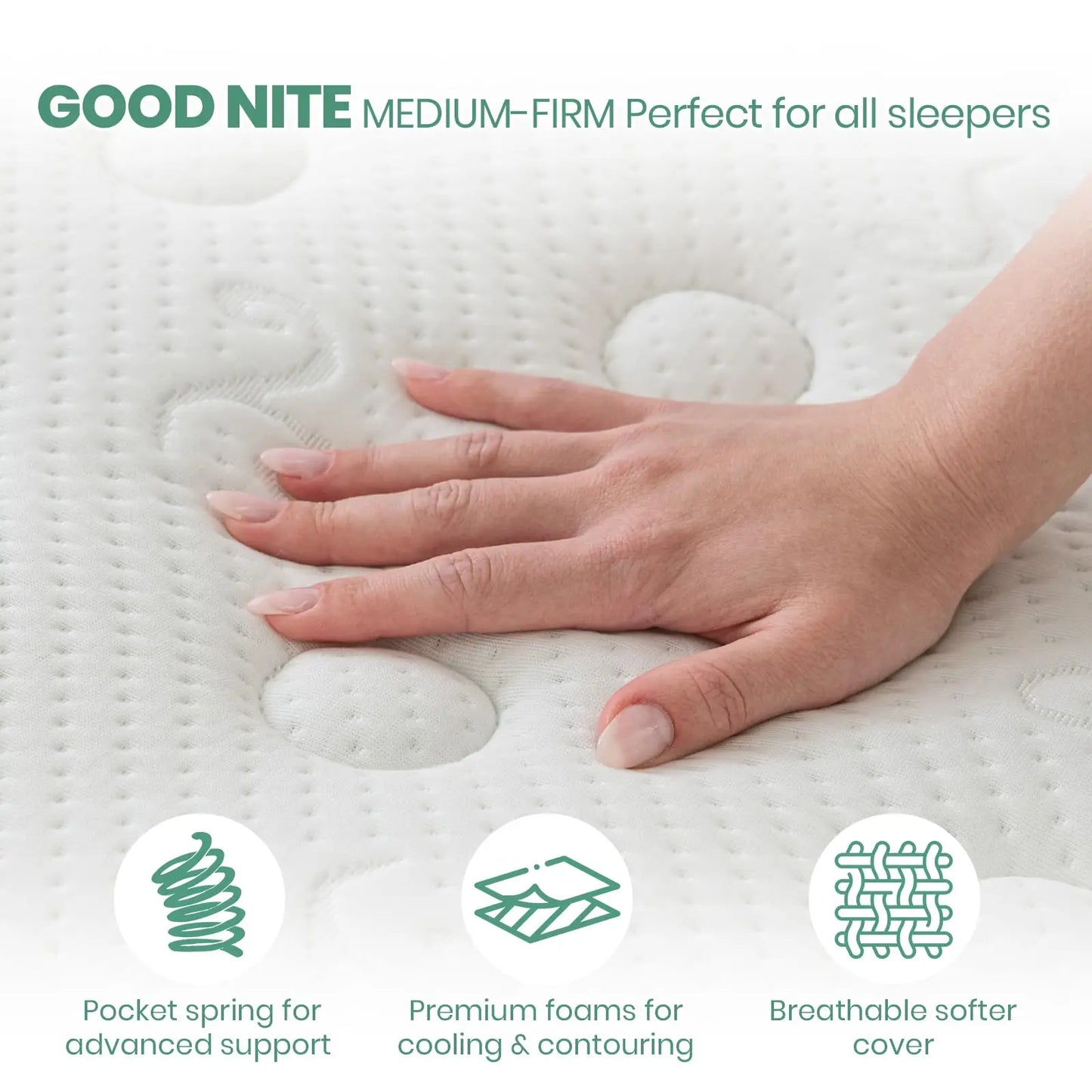 Good Nite 8 Inch Hybrid Double Mattress, Memory Foam, Pocket Sprung, Medium Firm, 7-Zone Orthopaedic Support, Comfort Design