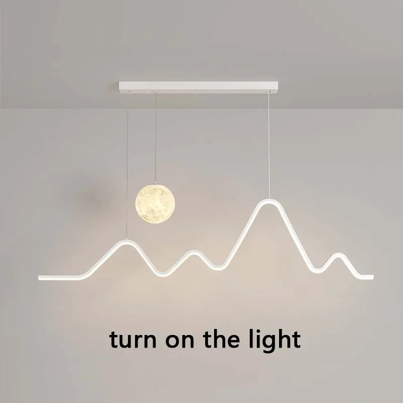 Scandinavian Modern Simple Planet Living Room Light Creative Long Strip Dining Table Bar Wave Decorative Dining Room Chandel