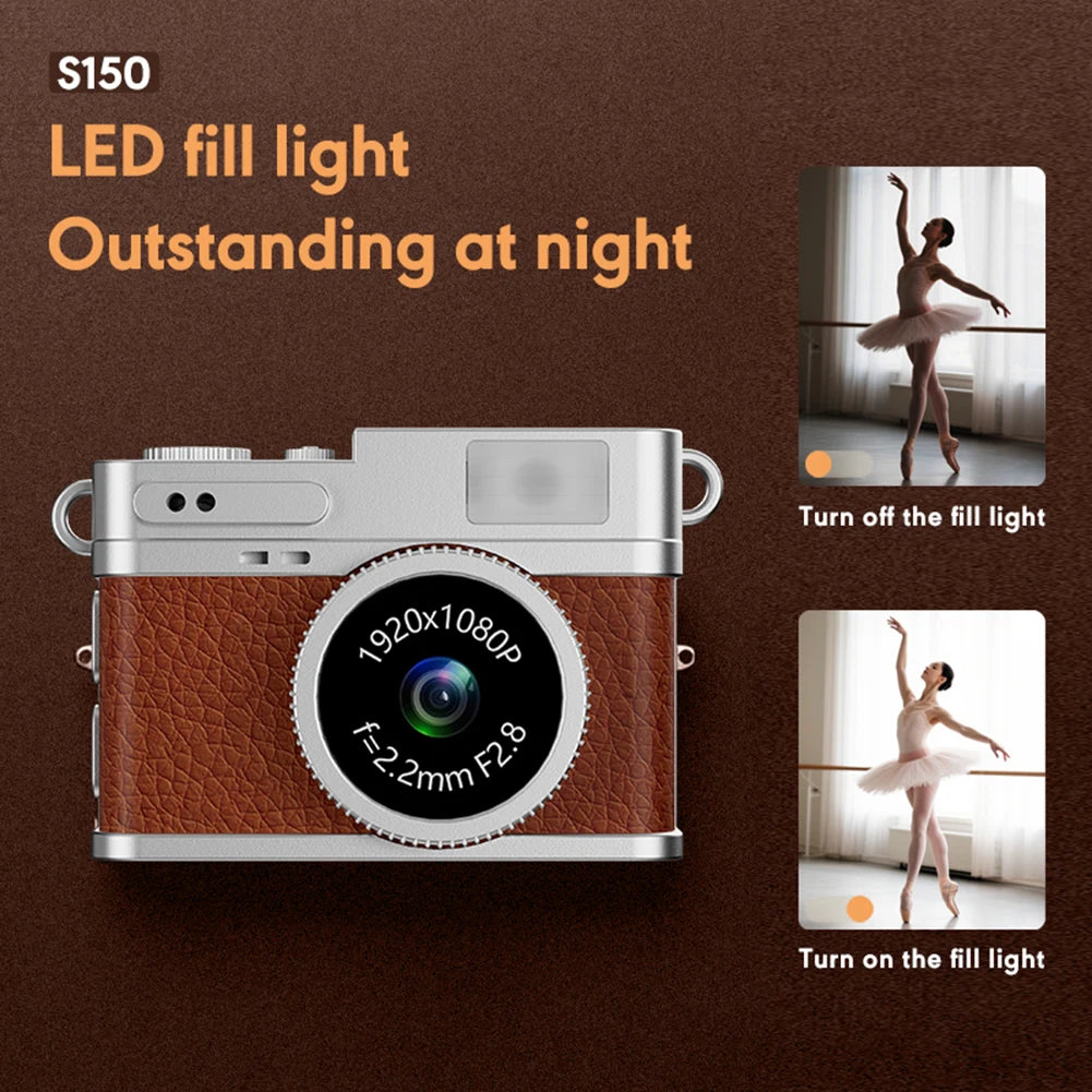 S150 Retro Digital Camera Mini Video Cam Photography Point Camera 1080P Pocket Video Recorder with LED Flash Light for Kids Toys