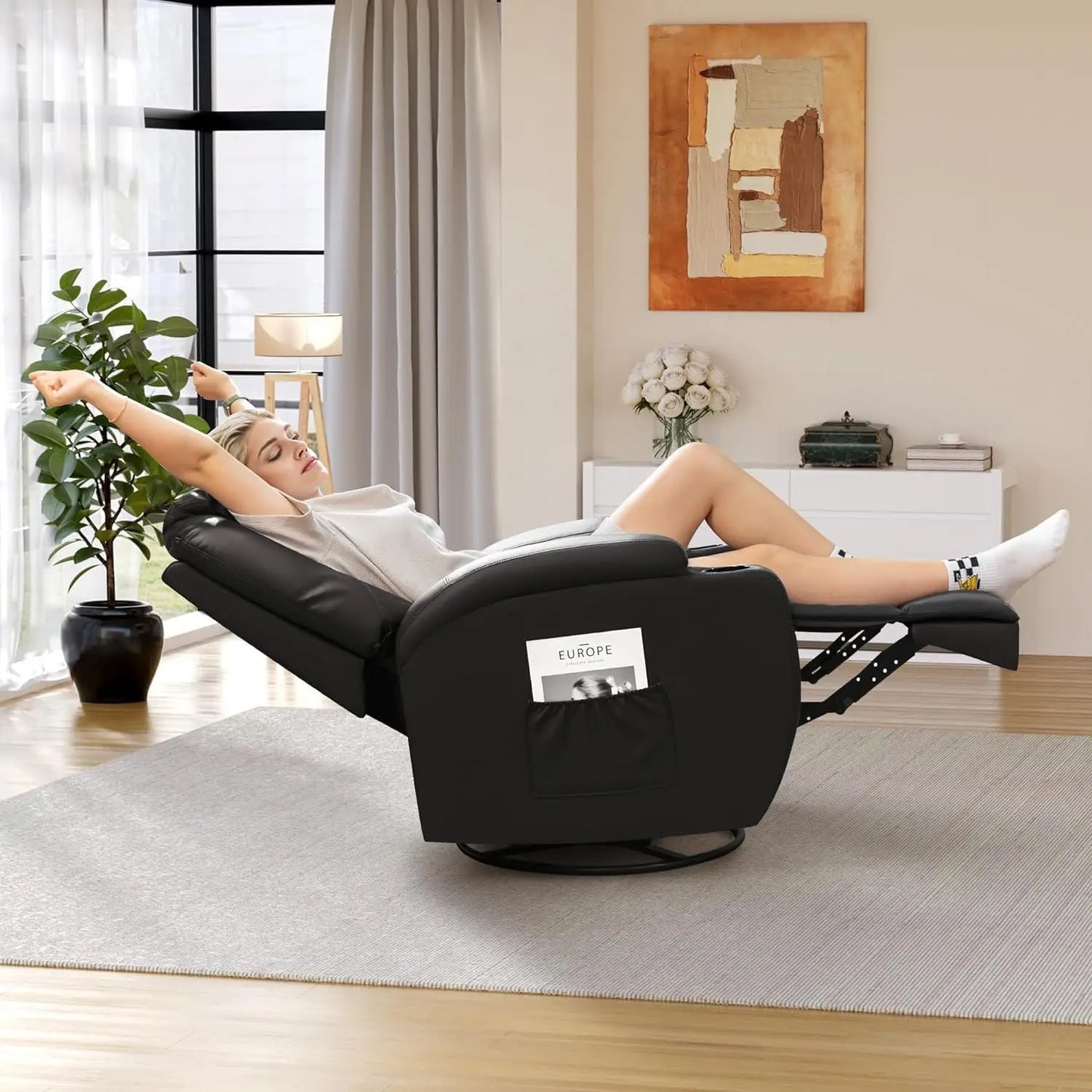 Recliner Chair, Rocking Massage Chairs, Home Reclining Sofa Chair, PU Leather, Ergonomic Living Room Chair with Cup Holders