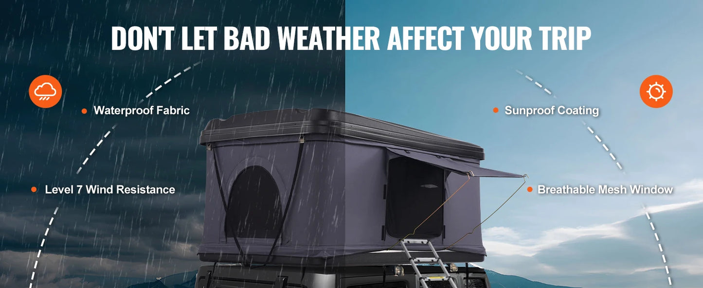 SucceBuy Rooftop Tent Hard Shell Roof Top with Telescopic Ladder Thick Mattress Waterproof Windproof Jeep SUV Van Pickup Truck