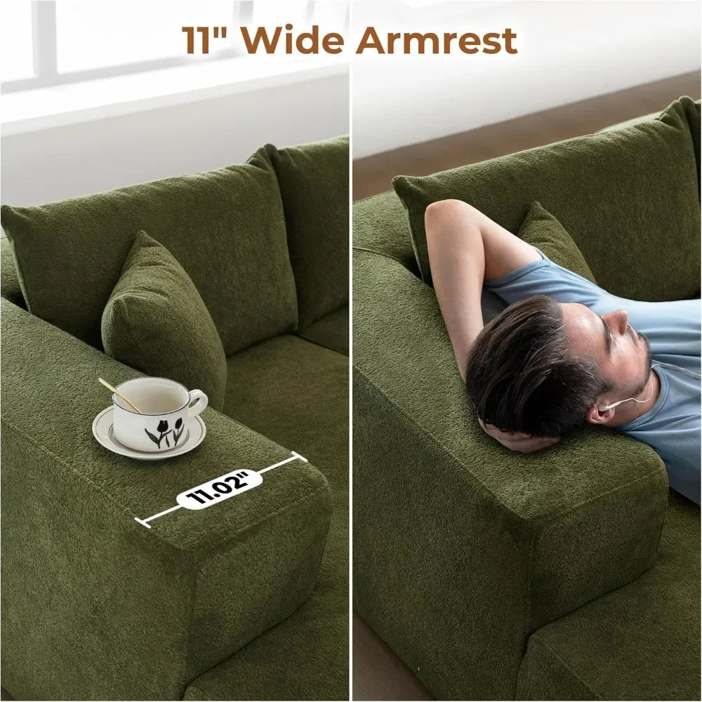 Cloud shaped sofa with comfortable lounge chair, no need to assemble deep seated L-shaped sofa, minimalist living room design