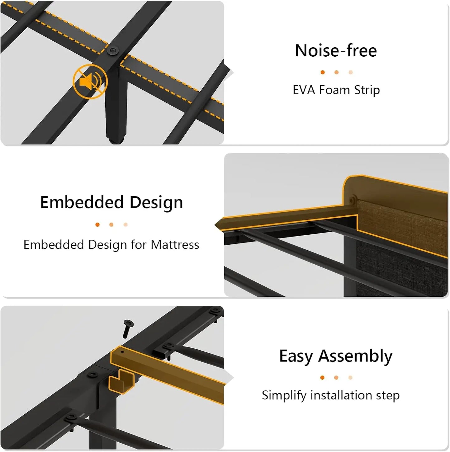 Queen Bed Frame with 3-Tier Headboard & 2 Hidden Storage, LED Lights Upholstered Bed Frame Queen Size with Charging Station