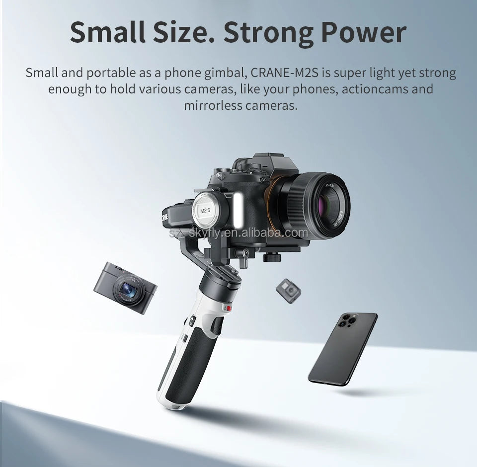 M2S 3-Axis Mirrorless Cameras Gimbal Handheld Stabilizer for Sony Canon Action Compact Camera Smartphones Vlog