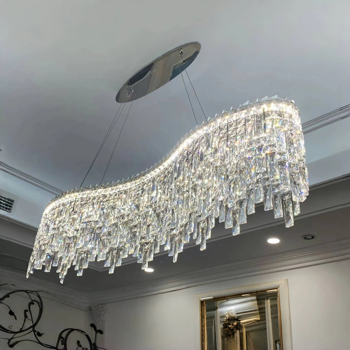 Italy Designer Luxury Chrome Chandelier K9 Crystal for Dining Room Hotel Hall Villa Bar Round Long Hanging Light Fixture Decor