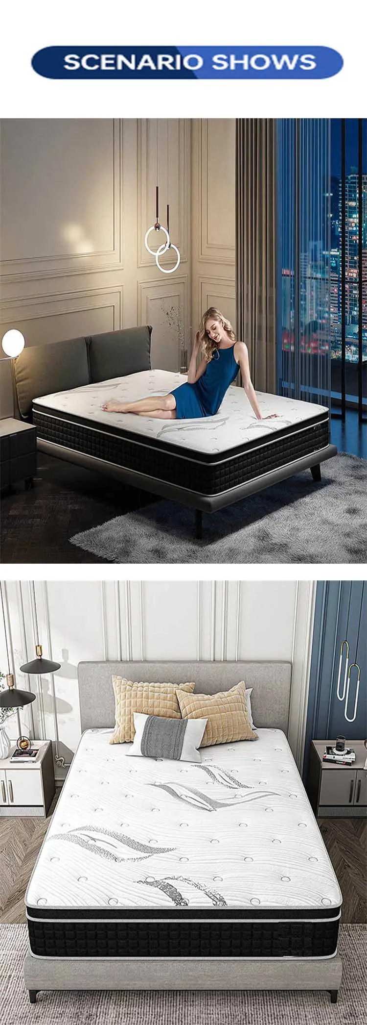 Mattress Queen King Size Latex Gel High Density Memory Mattress Rolled up Packing Pocket Coil Mattress