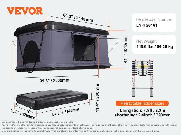 SucceBuy Rooftop Tent Hard Shell Roof Top with Telescopic Ladder Thick Mattress Waterproof Windproof Jeep SUV Van Pickup Truck