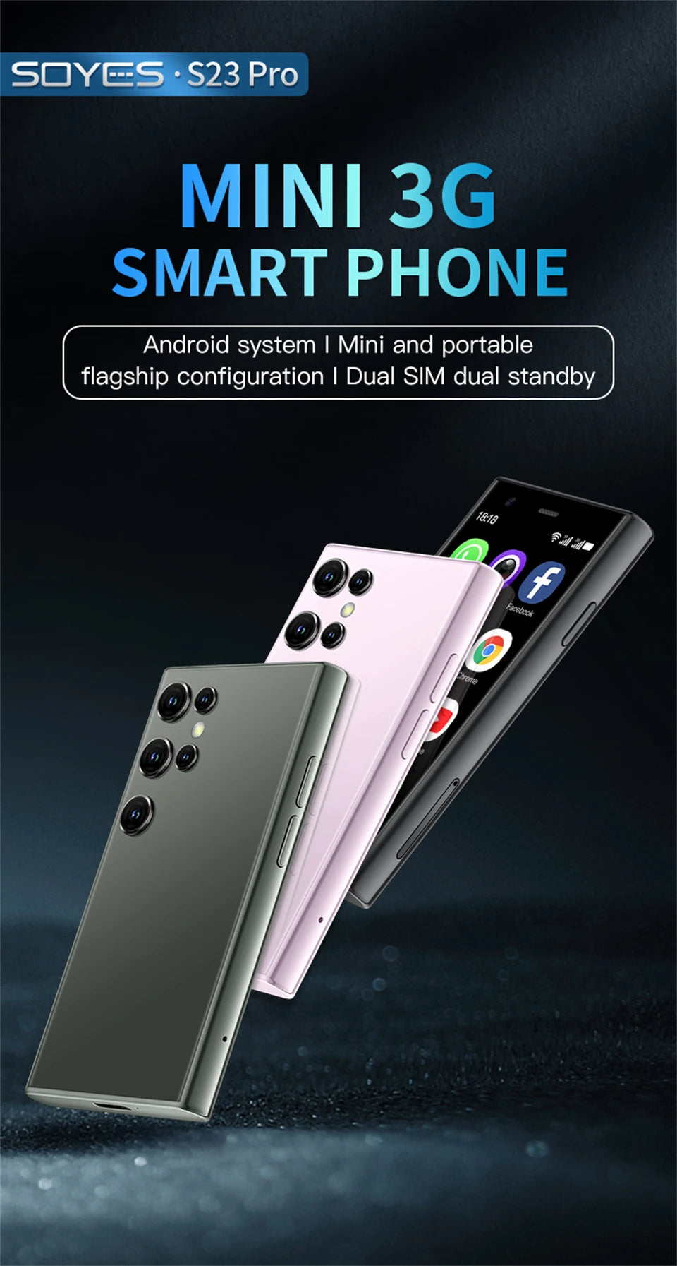 SOYES S23 Pro 3.0" Android8.1 Mini Smartphone 2GB RAM 16GB ROM Dual SIM Standby 1000mAh 3G Network Compact Mobile Phone
