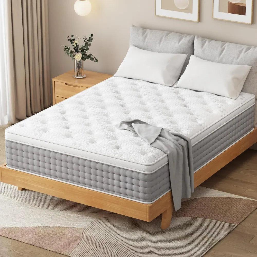 Extra Large Hybrid Mattress 14 "- Memory foam and Pocket Springs Luxury Mattress - Plush Sports Isolation Mattress - Glass Free