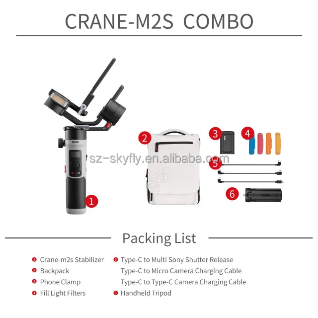 M2S 3-Axis Mirrorless Cameras Gimbal Handheld Stabilizer for Sony Canon Action Compact Camera Smartphones Vlog