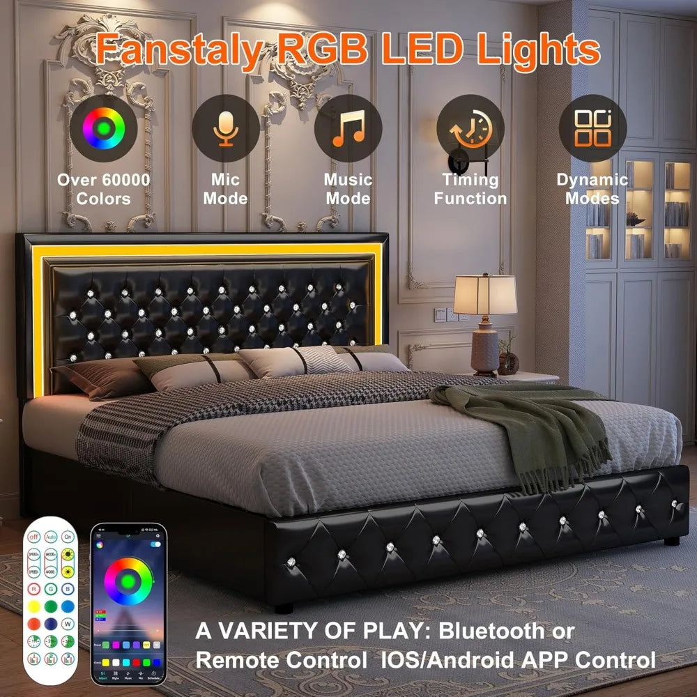 King Bed Frame with LED Lights, Storage Drawers, No Box Spring Needed, 900 lbs Capacity, Easy Assembly, bedroom furniture White