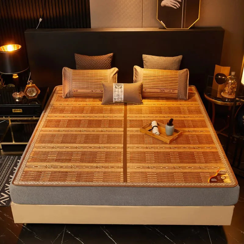 Double Fold Cool Mattress Summer Sleep Mat 100% Bamboo Mat Natural Comfortable High-quality Printed Mattress 1.8/2.0 Dormitory