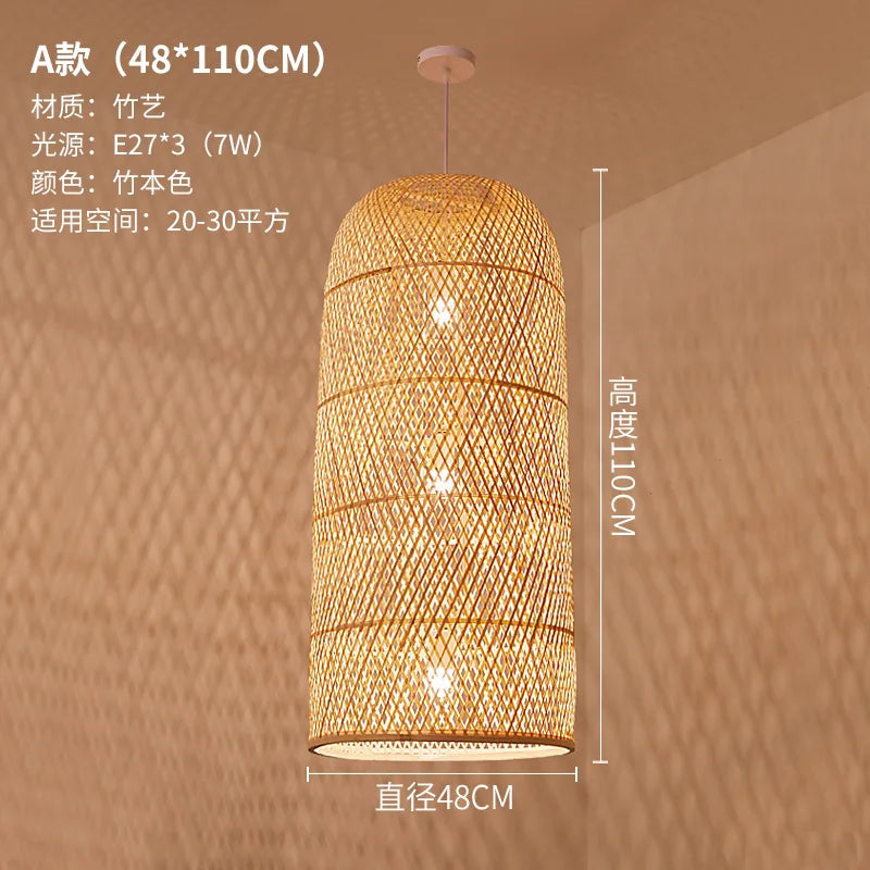 Zen Bamboo Chandelier New Chinese Lantern Hotel Chinese Style Restaurant Restaurant Bamboo Artwork Duplex Staircase Long Chandel