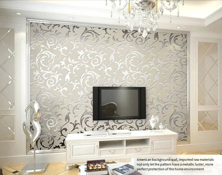 3D Grey Victorian Damask Embossed Wallpaper Roll Home Decor Living Room Bedroom Wall Coverings Silver Floral Luxury Wall Paper