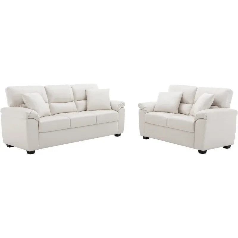 Morden Fort white leather love seat and sofa set, modern luxury and comfy furniture sleeper pouches for living room, apartment,