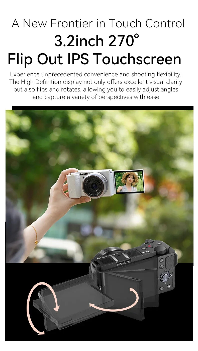 Digital Camera for Vlogging Videos with Flashlight 5X Optical Zoom 5K 30FPS 4K 60FPS AF/MF IR Rechargeable Battery G930