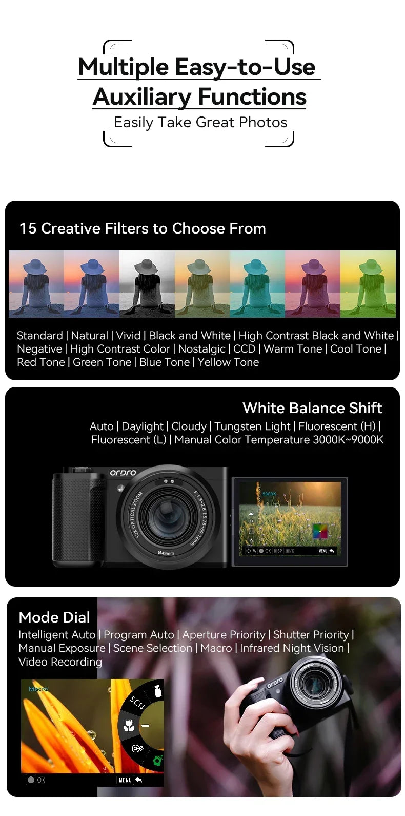 Digital Camera 3.2inch G730 12X Optical Zoom Compact Camera | 4K 60FPS Video, Sony CMOS Sensor & IR Night Vision