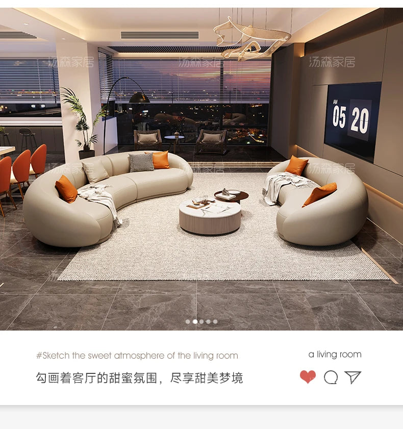 Curved Luxury Couches Unique Vintage Comfortable Italian Modern Puffs Sofa Leather Solid Wood Divano Letto Living Room Furniture