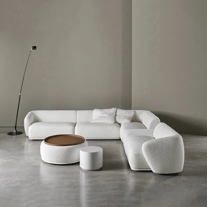 Modern Sectional Sofa Set Furniture Velvet Fabric Round White Living Room Couch Apartment Modular Semi-circular Sofa