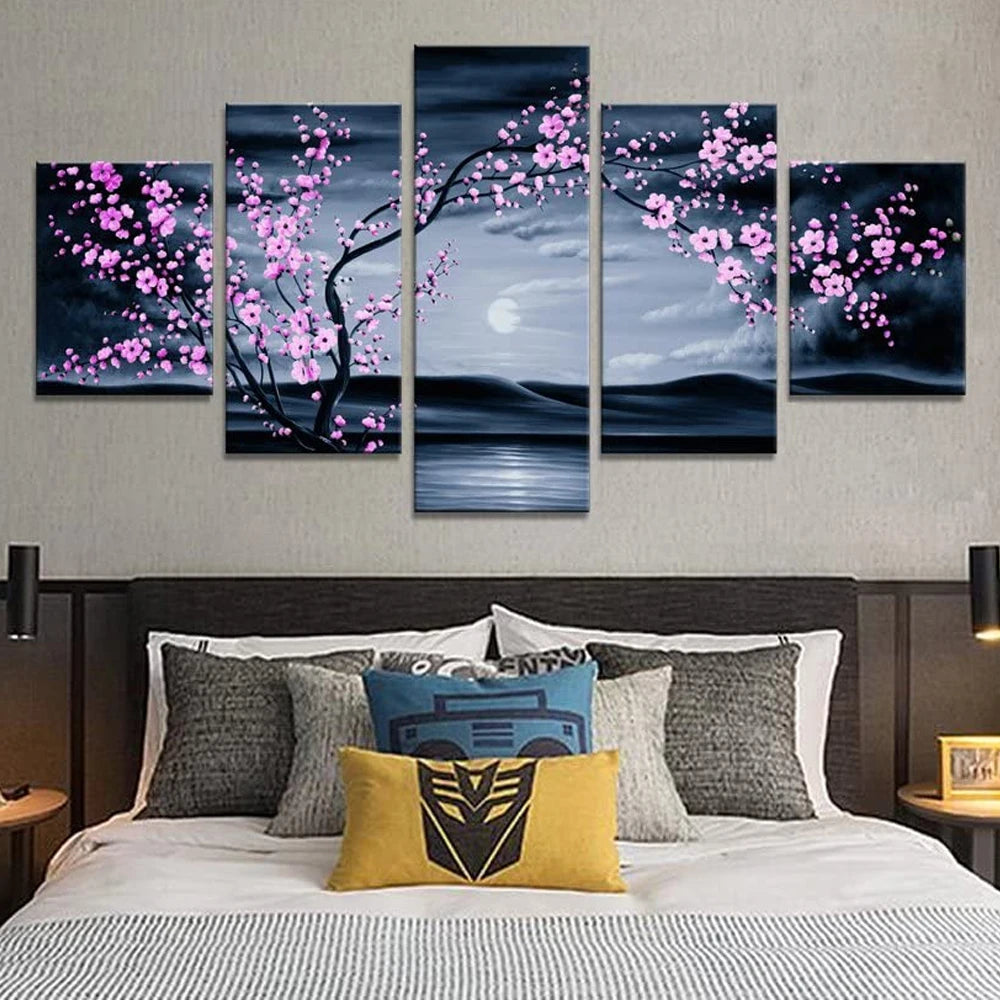 5 Pieces Canvas Wall Arts Poster Painting Flower Plum Purple Modular Picture Print Home Decor For Living Room Wallpaper Artwork