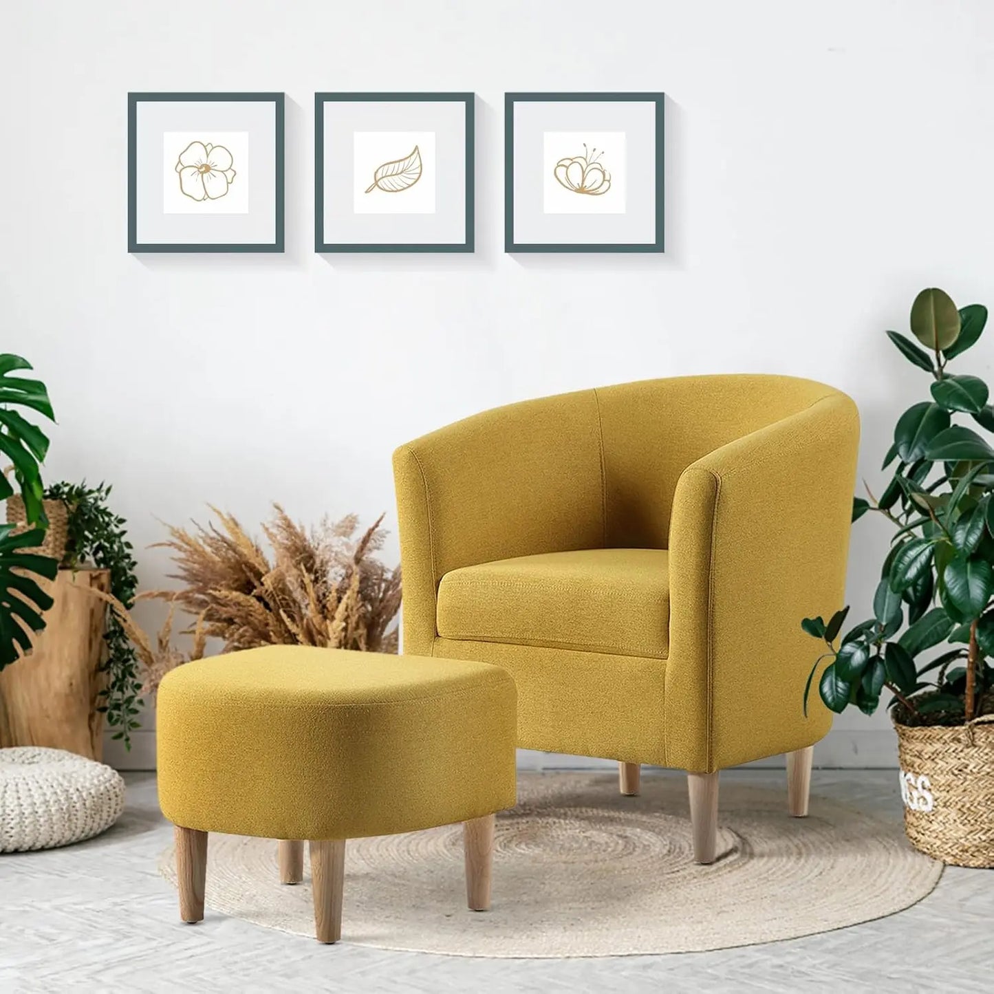 Accent Chair, Sherpa Chair White Fluffy Chair Teddy Barrel Chair with Ottoman Comfy ArmChair Footrest Set