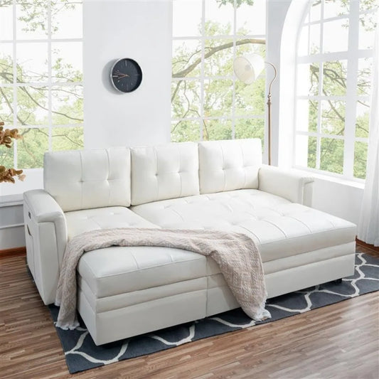 Sofa Beds, with USB Ports-L-Shaped Couch Convertible Pull-Out Bed,Timeless Design,Sturdy Construction, Air Leather Sofas