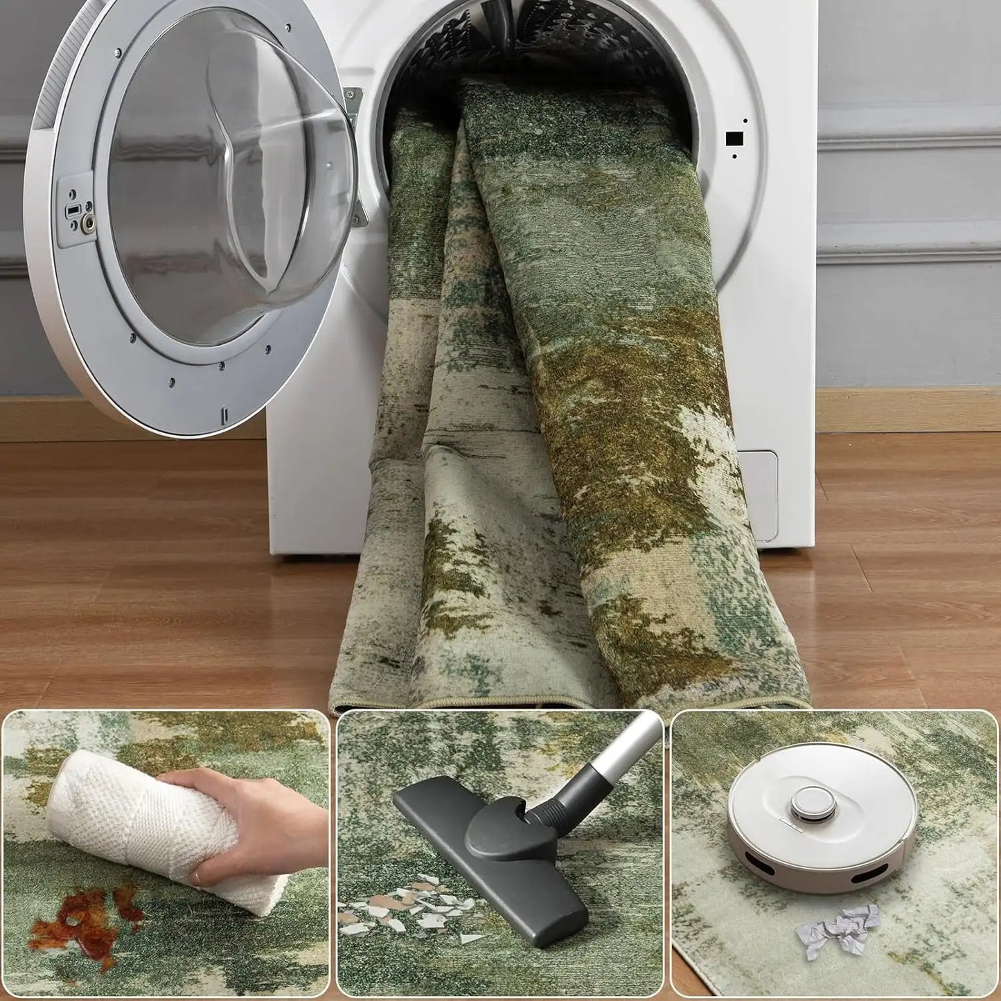 Area Rugs for Living Room, Machine Washable Vintage Rug, Non-Slip Low Pile Throw Rugs with Rubber Backing Washable Carpet