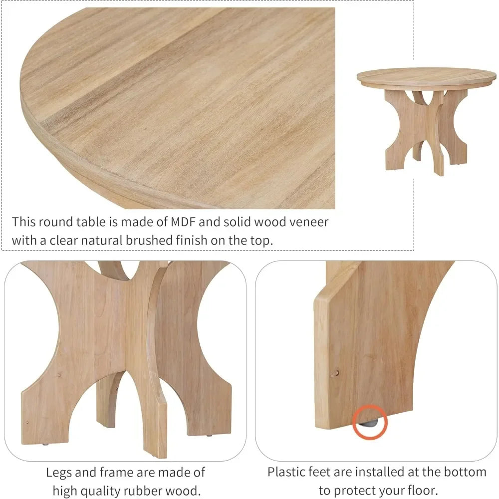 5-Piece Dining Table Set with Curved Bench & 3 Chairs Retro Round Dining Table Set