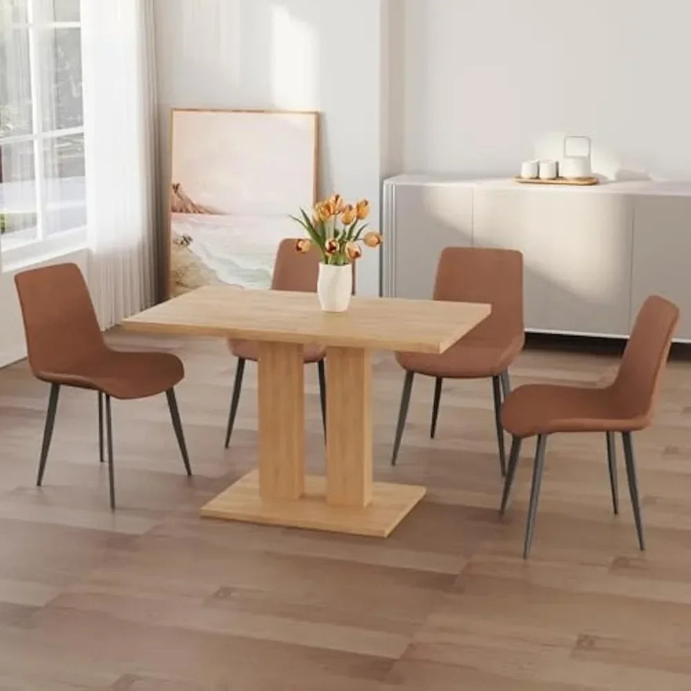 Modern 46'' Kitchen Dining Table and Chairs,5 Piece Rectangular Dining Table Set for Dining Room (Dining Table + 4 Brown Chairs)