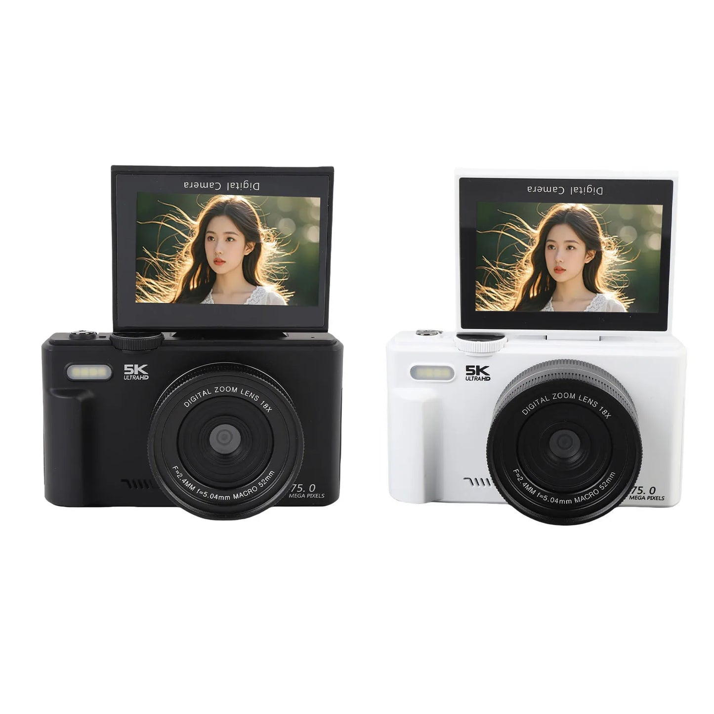 Camera with Flash 18XAF Autofocus Compact High Definition 5K Digital Camera Portable 3 Inch Screen for Video