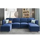 Modular Sectional Sofa with Chaise, Convertible Oversize L Shaped Couch with Reversible Ottoman,Linen 6 Seater Free Combination