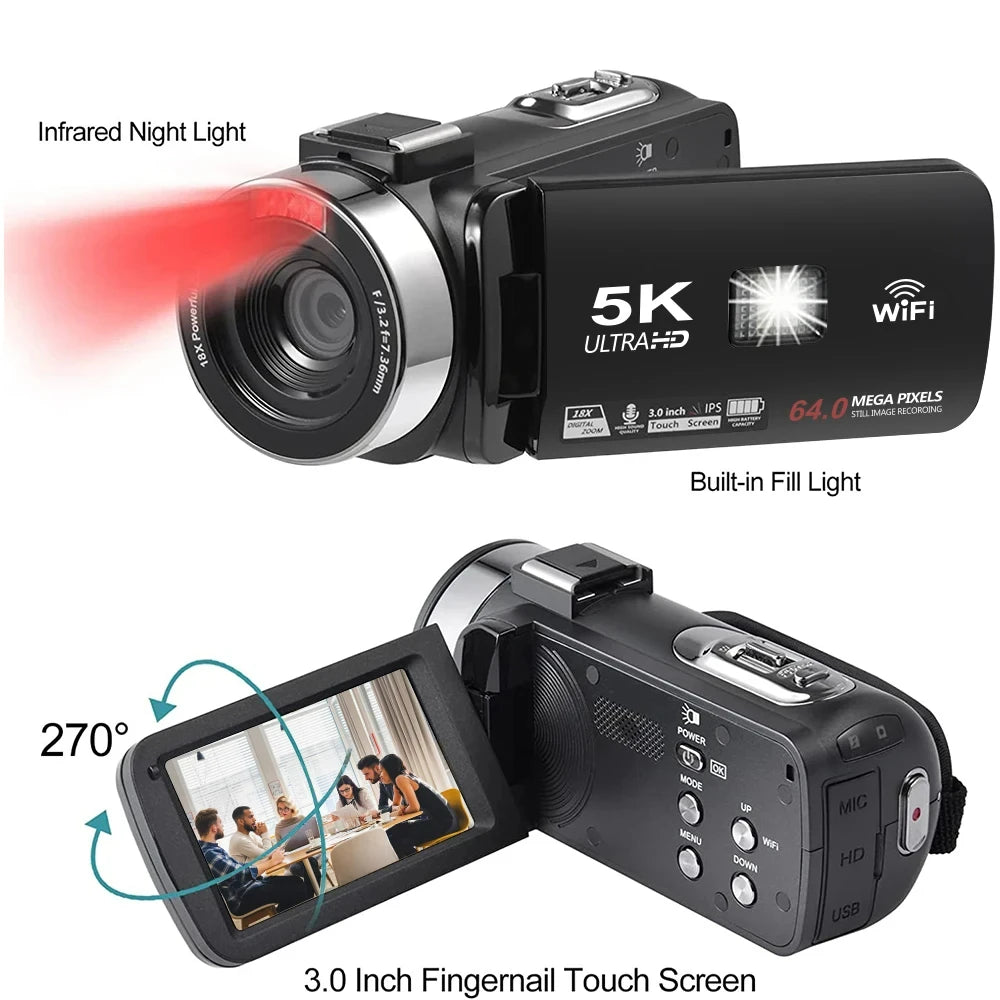New 5K Ultra HD Digital Camera 60FPS 18X Zoom 3 Inch LCD Touch Screen Ultra HD WIFI Recording Camcorder Portable Digital Camera