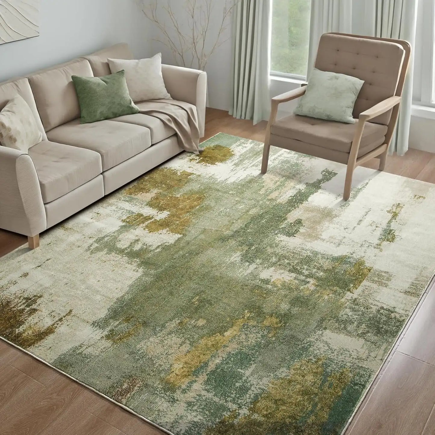 Area Rugs for Living Room, Machine Washable Vintage Rug, Non-Slip Low Pile Throw Rugs with Rubber Backing Washable Carpet