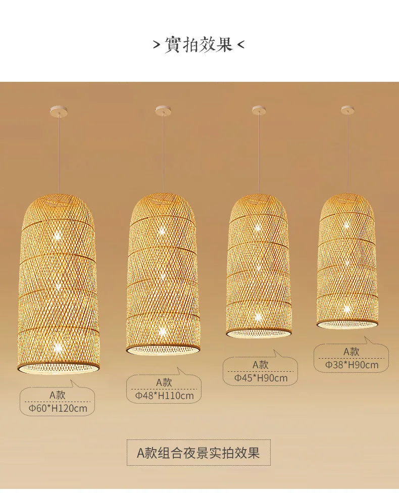 Zen Bamboo Chandelier New Chinese Lantern Hotel Chinese Style Restaurant Restaurant Bamboo Artwork Duplex Staircase Long Chandel