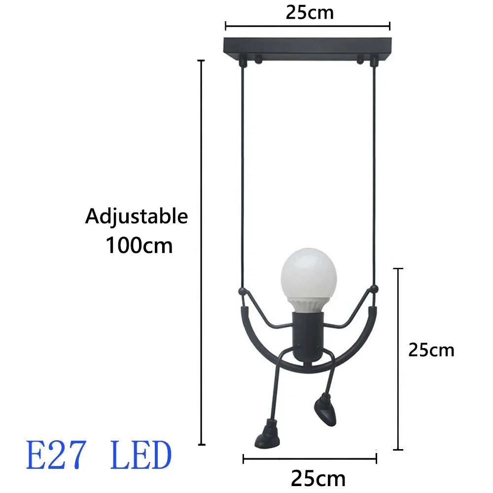 Pendant Lights Nordic Little Iron Man Hanging Lamp Retro Loft Lighting for Children's Room Kitchen Restaurant Coffee Bar Home