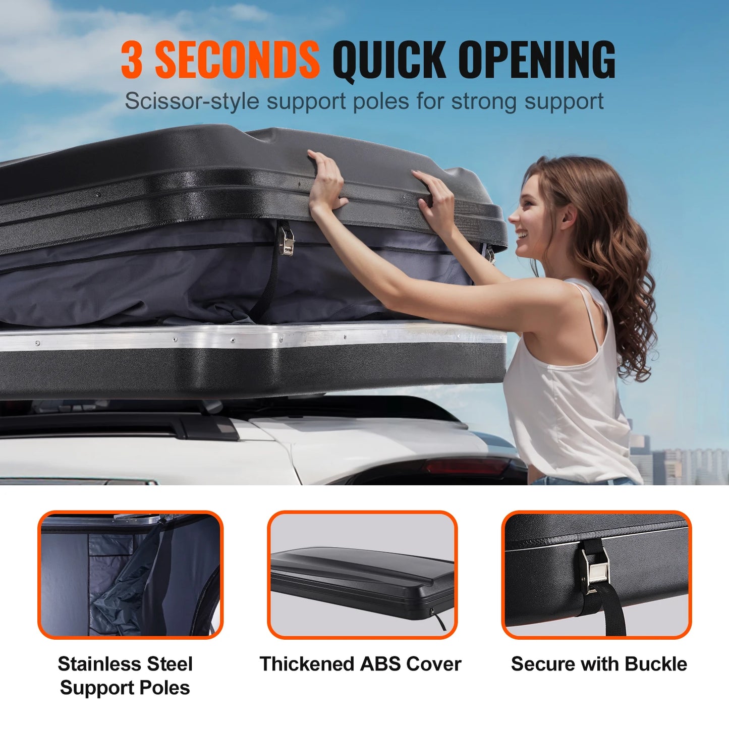 SucceBuy Rooftop Tent Hard Shell Roof Top with Telescopic Ladder Thick Mattress Waterproof Windproof Jeep SUV Van Pickup Truck