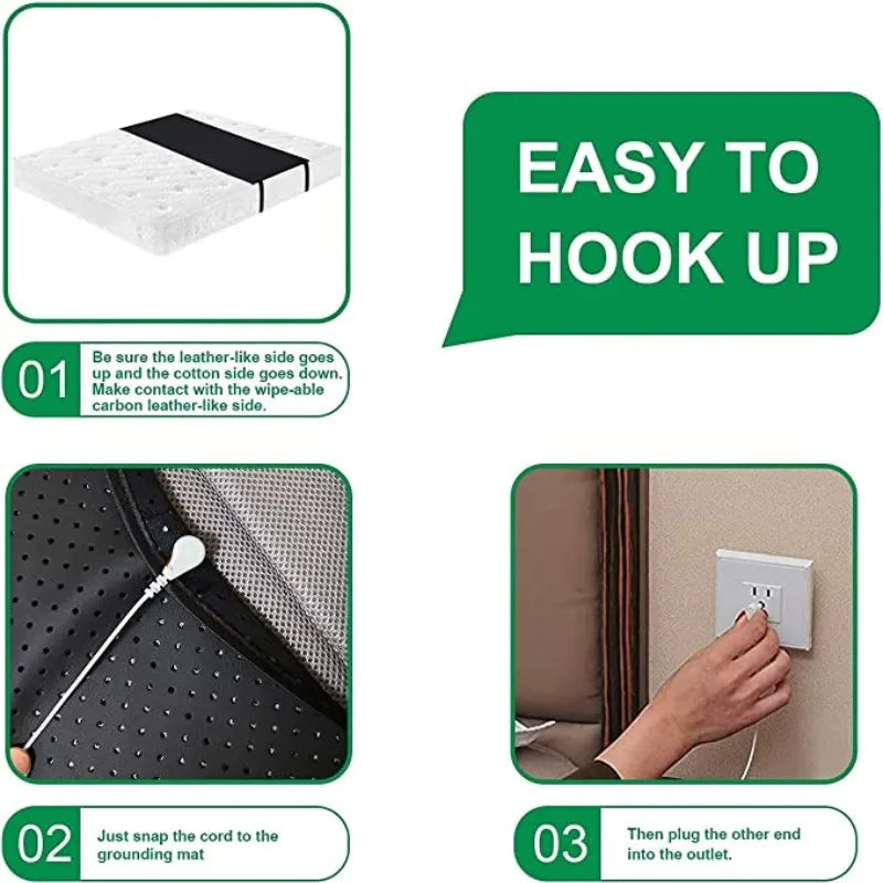 Half Grounding Mat for Bed Anti-slip PU Leather Earthing Mattress With Grounding Cord & Plug Adapter