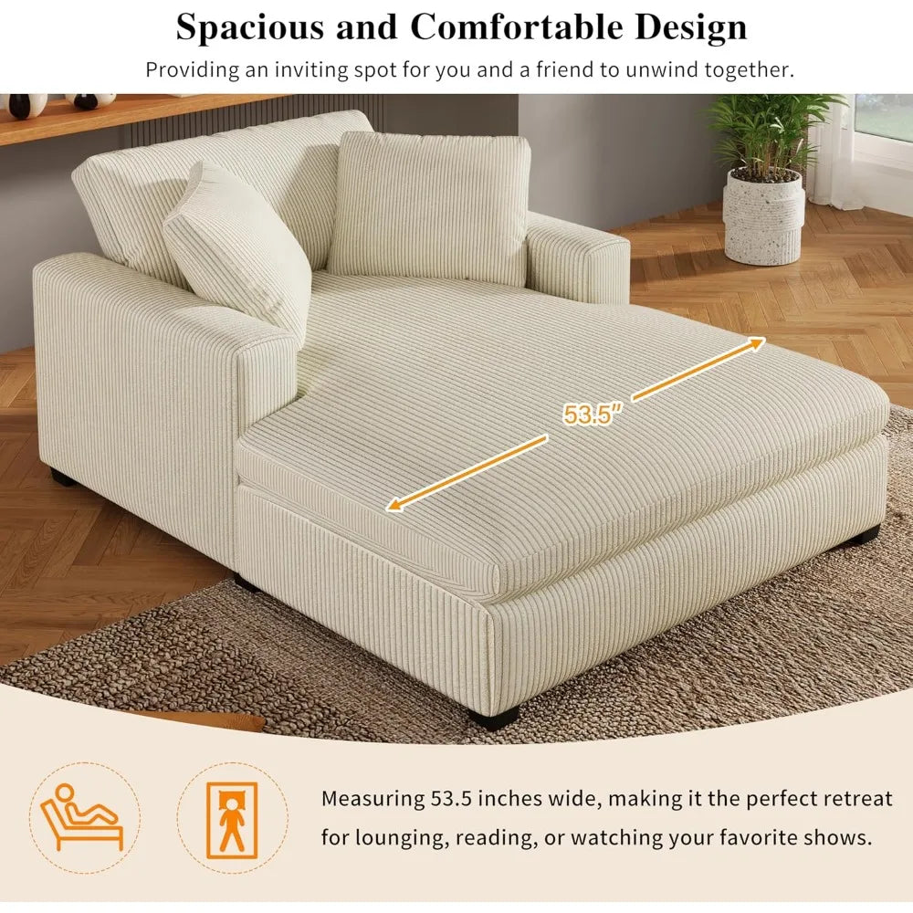 Oversized Chaise Lounge Chair Indoor, Linen Upholstered Comfy Sofa Couch with Solid Wood Legs, Modern Sleeper Chair Recliner