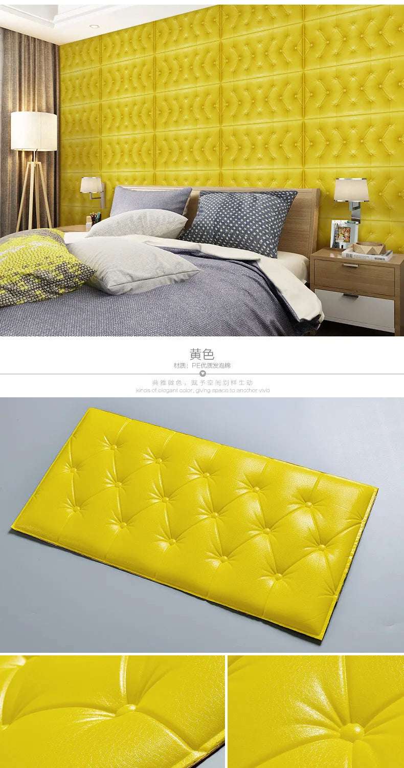3D Wall Stickers Wallpaper Self-adhesive Thicken Tatami Anti-collision Wall Mat Pad Kids Bedroom Living Room Soft Foam Cushion