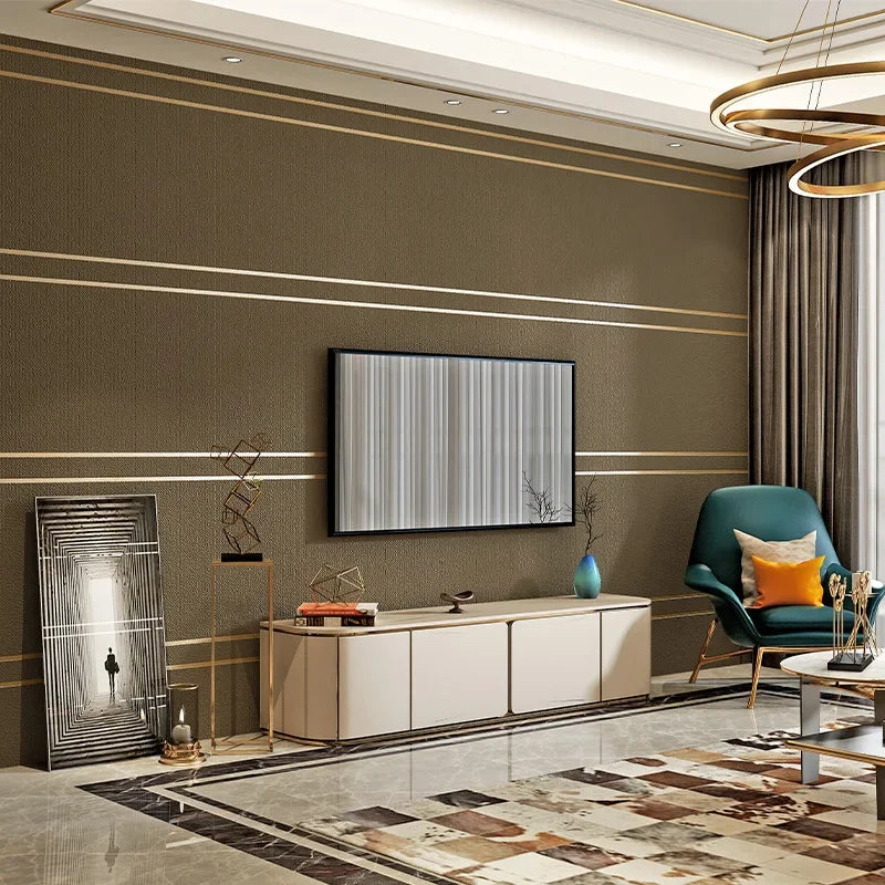3d Wallpaper Modern Simple Striped Pattern Living Room Tv Background Home Decor Deerskin Texture Non Self Adhesive Wall Sticker