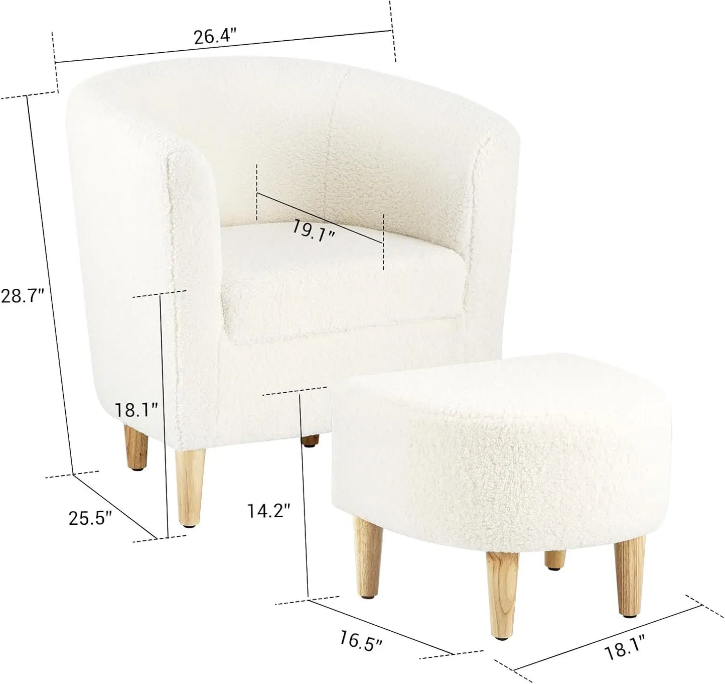 Accent Chair, Sherpa Chair White Fluffy Chair Teddy Barrel Chair with Ottoman Comfy ArmChair Footrest Set