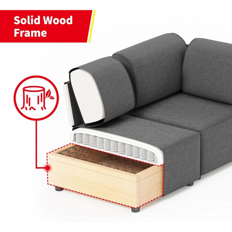 Modular Sectional Sofa with Chaise, Convertible Oversize L Shaped Couch with Reversible Ottoman,Linen 6 Seater Free Combination